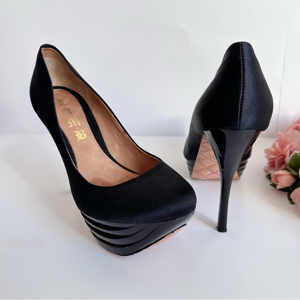 L.A.M.B. Z-Project Black Satin Platform Pumps High Heels